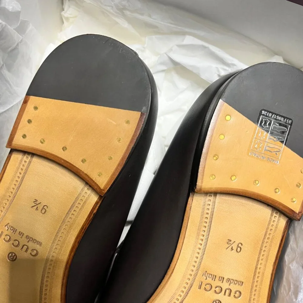 Gucci GG Debossed Leather Horsebit Loafers Men Size 9.5
